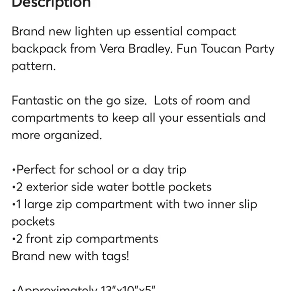 Vera Bradley toucan party pineapple backpack mini - Picture 9 of 9